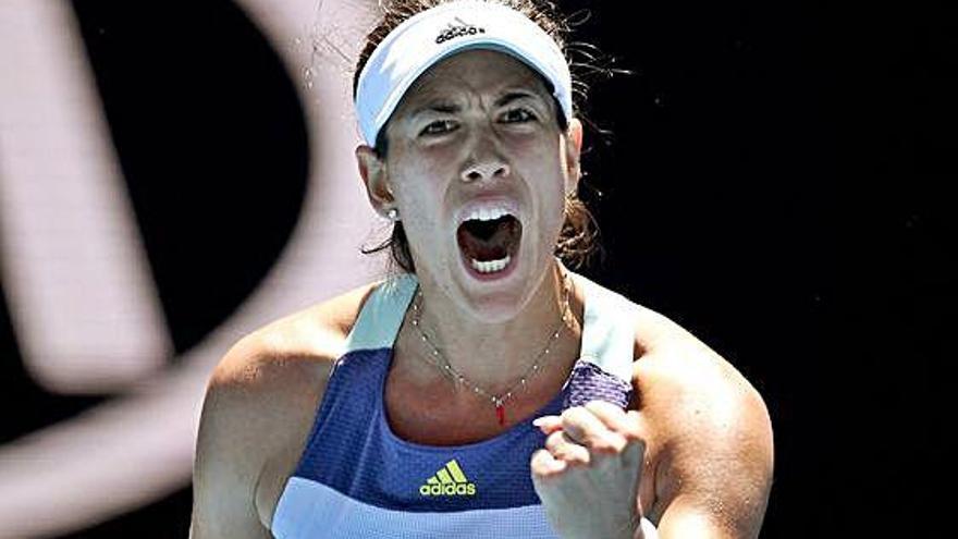 Muguruza celebra uno de los puntos durante el partido de ayer ante la rusa Pavlyuchenkova.