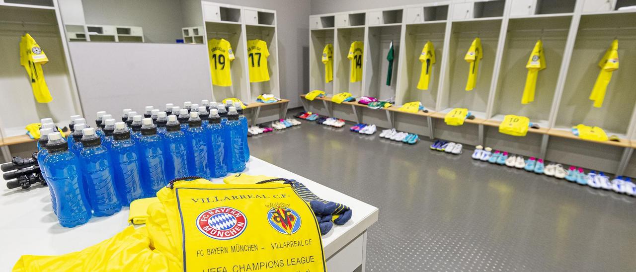 El vestuario del Villarreal en el Allianz Arena de Múnich.