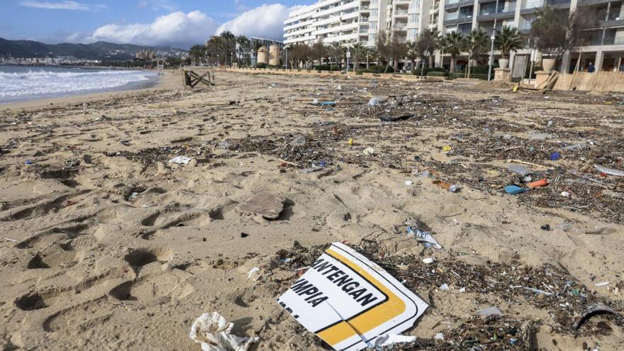 El litoral de Palma amanece lleno de plásticos y toallitas