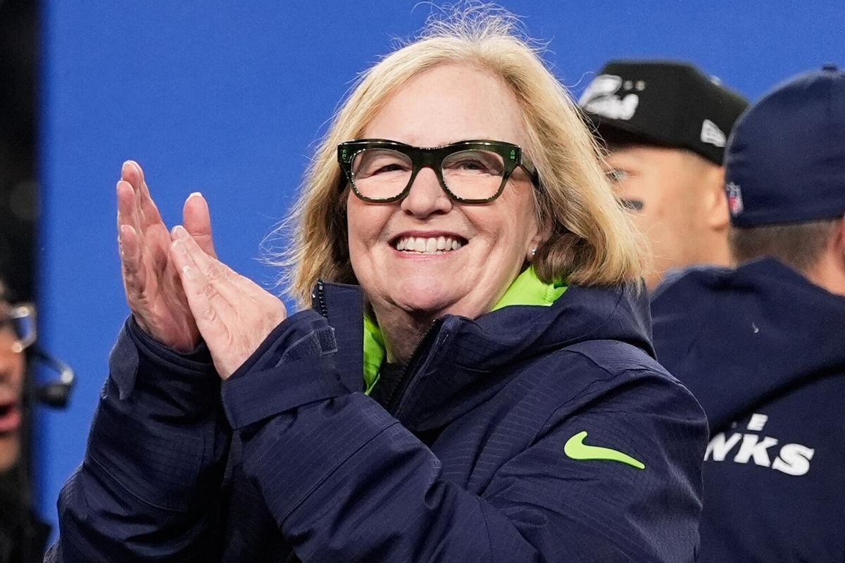 FILE - Seattle Seahawks chair Jody Allen celebrates for a win over the Los Angeles Rams in the NFC Championship NFL football game, Jan. 25, 2026, in Seattle. (AP Photo/Godofredo A. Vásquez, File). FILE PHOTO