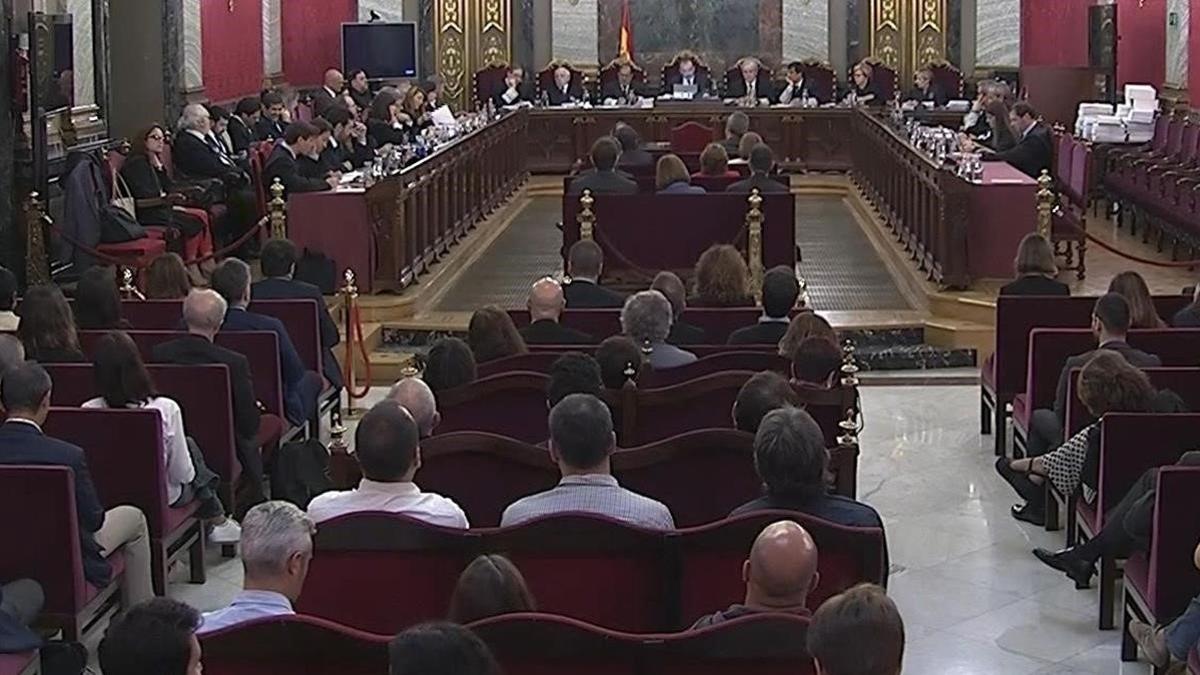 Una imagen de la sala del Tribunal Supremo que juzga a los responsables del 1-O, durante la sesión del pasado martes.