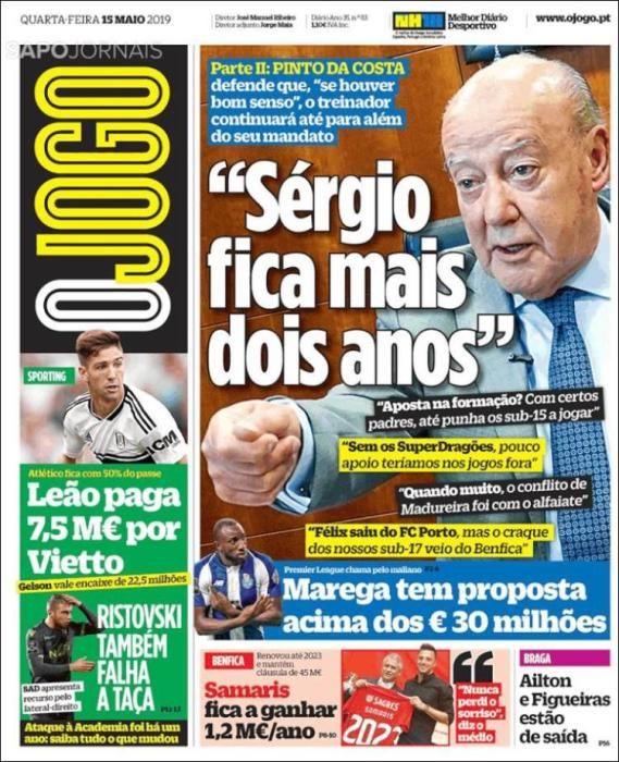 Portada O JOGO miércoles 15 de mayo de 2019