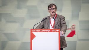 El líder y candidato del PSC, Salvador Illa, en un acto del partido.