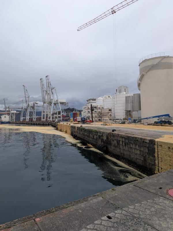 El aceite de palma mancha la ría de Vigo tras romper un tanque en el muelle de Guixar