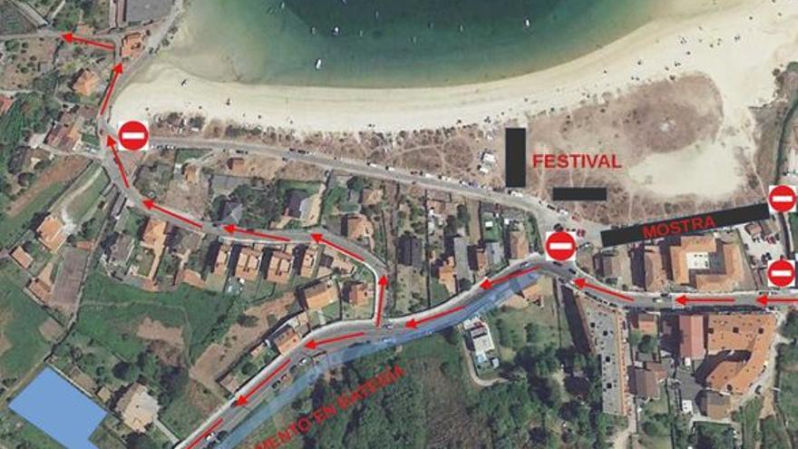 Plano de tráfico para acceder al Festival Folc de Vilariño en O Hío.
