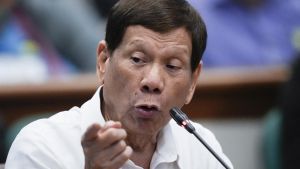 El expresidente filipino Rodrigo Duterte, este martes durante su comparecencia en el Senado.