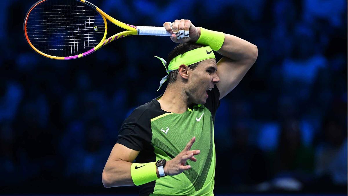 Rafa Nadal, durante su primer partido de las ATP Finals contra Taylor Fritz