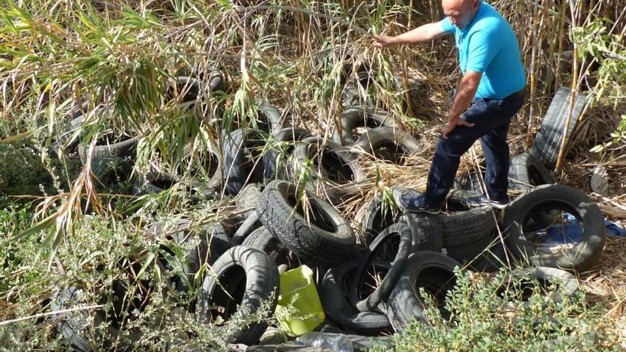 Un vertedero de neumáticos junto al río