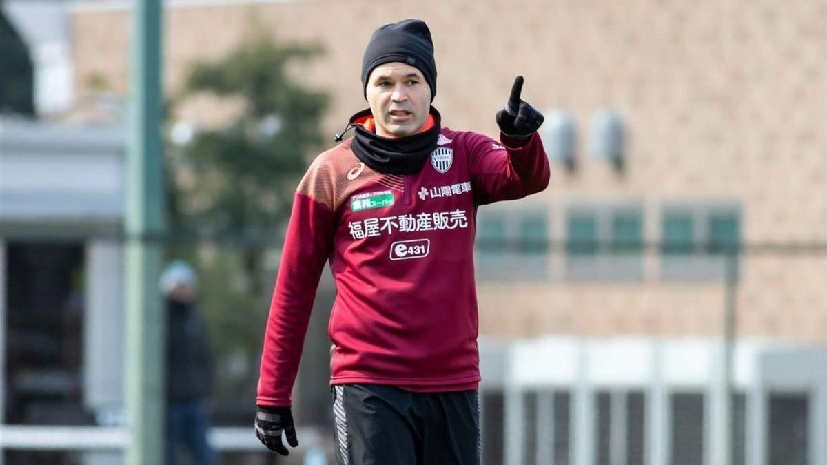 Andrés Iniesta, durante un entrenamiento con el Vissel Kobe.