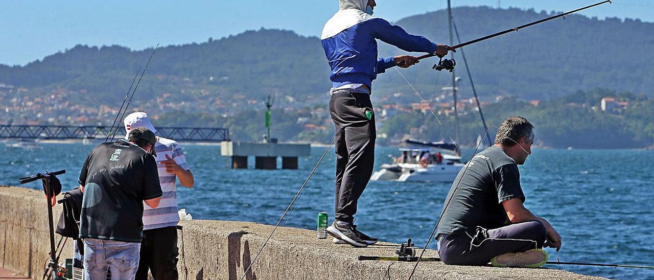 Pescadores deportivos en Vigo el pasado verano. |   // MARTA G. BREA