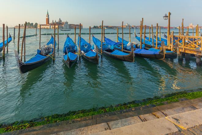 Gondolas de Venecia con acqua bassa