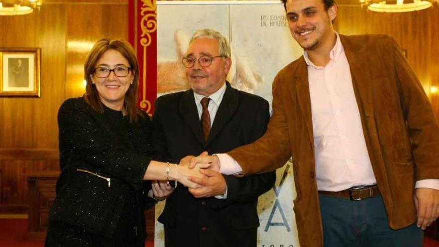 Mayte Martín Pozo, Gonzalo Jiménez y Tomás del Bien, durante la firma del protocolo en la Diputación.