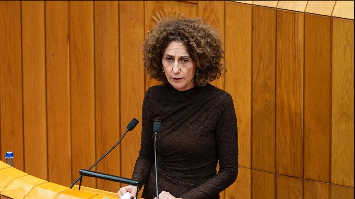 La diputada y portavoz del PP de Cangas, Dolores Hermelo, en el pleno del Parlamento.