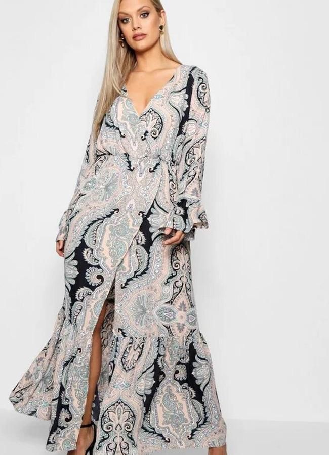 Vestido estampado rosa empolvado de Boohoo