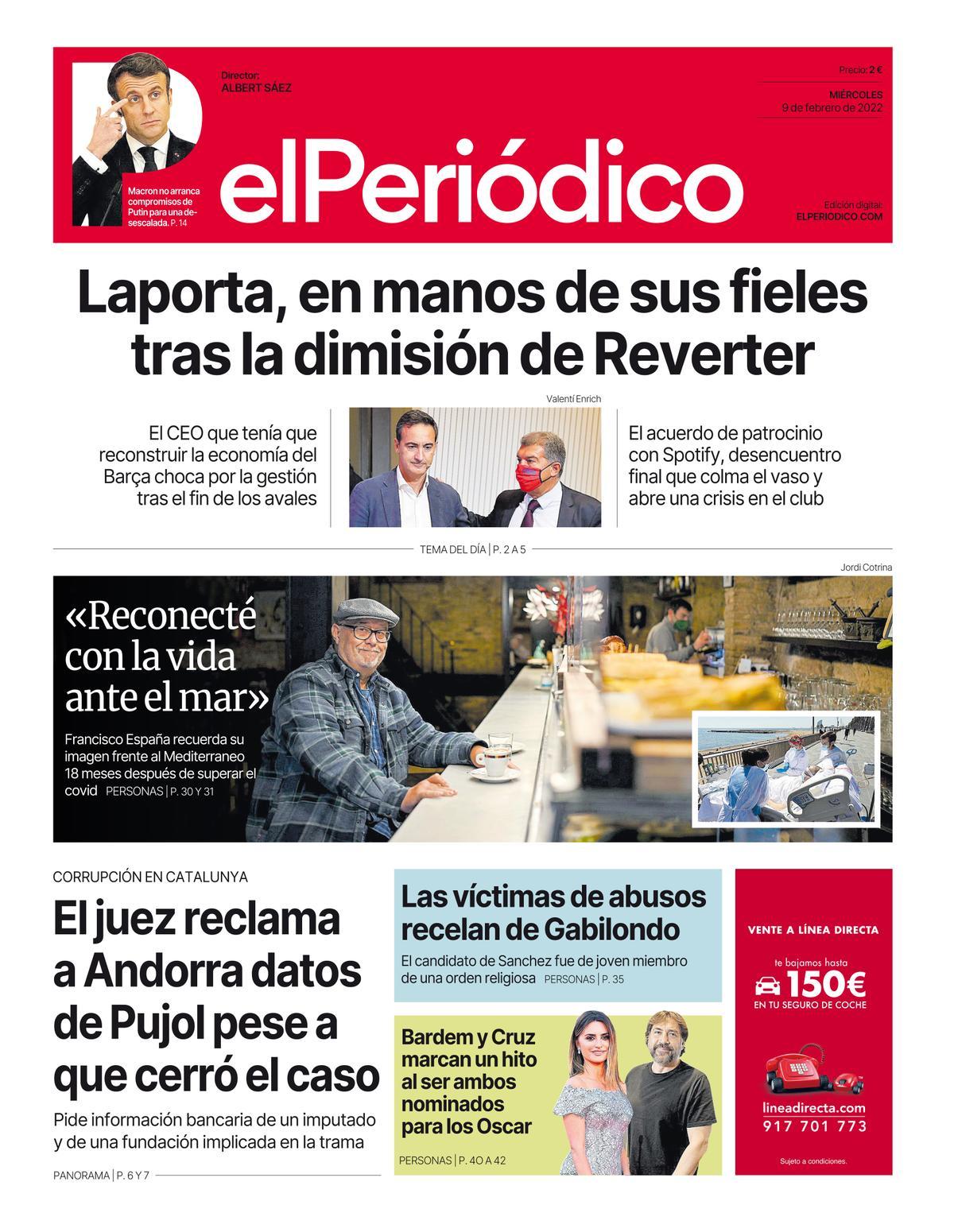 La portada d’EL PERIÓDICO del 9 de febrer del 2022
