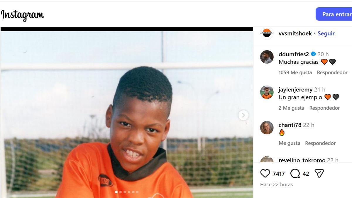La imagen del mensaje del VV Smitshoek dedicado a Denzel Dumfries