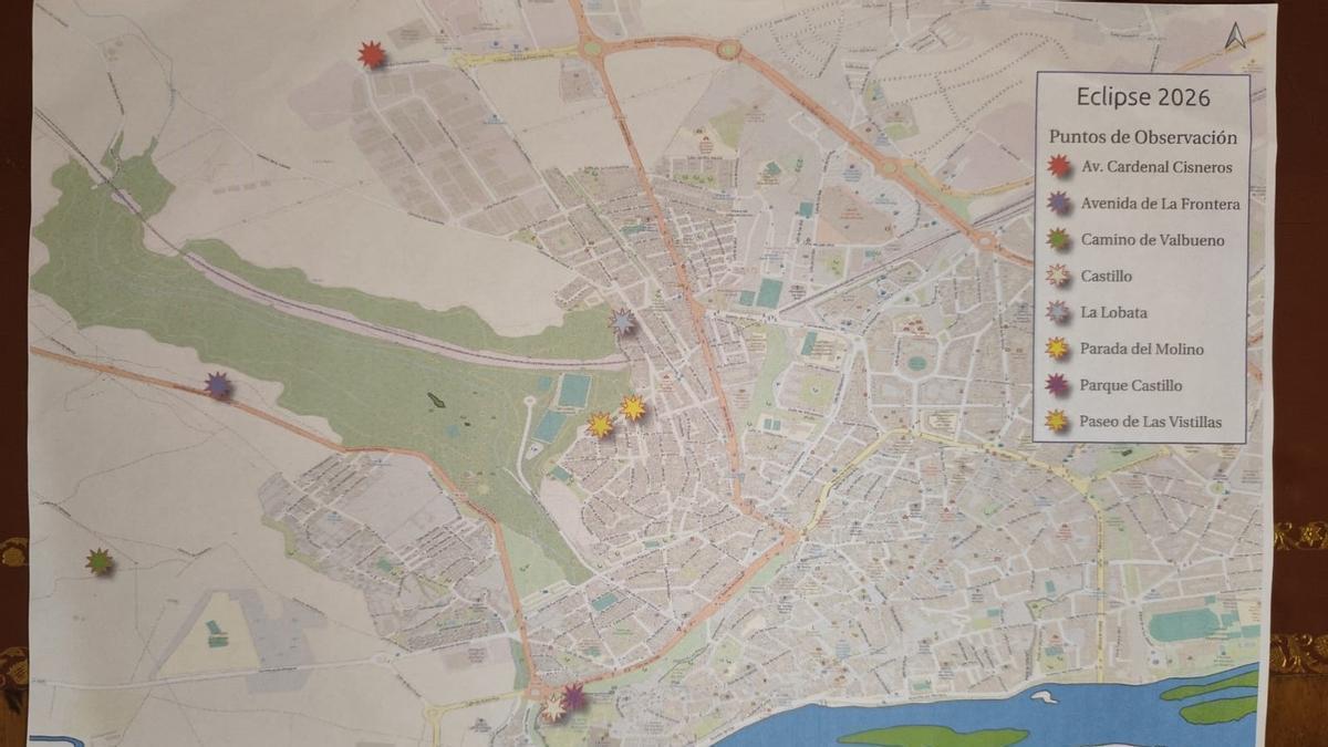 Mapa de lugares de observación del eclipse en Zamora.
