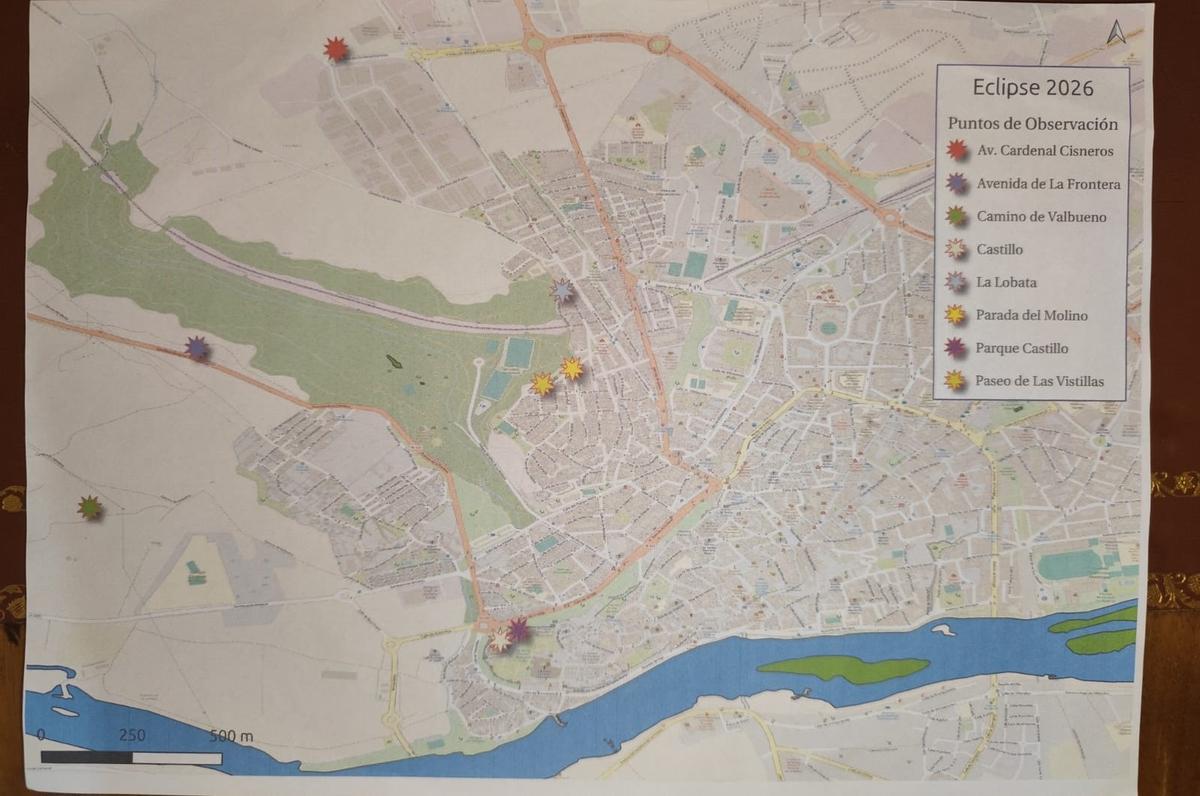 Mapa de lugares de observación del eclipse en Zamora.