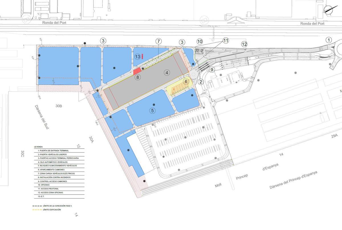 Mapa de la nueva terminal de vehículos adjudicada a la japonesa NYK por parte del Port de Barcelona.