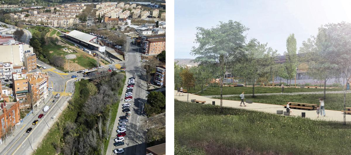 Imagen actual y futura transformación de la Riera de Pomar.