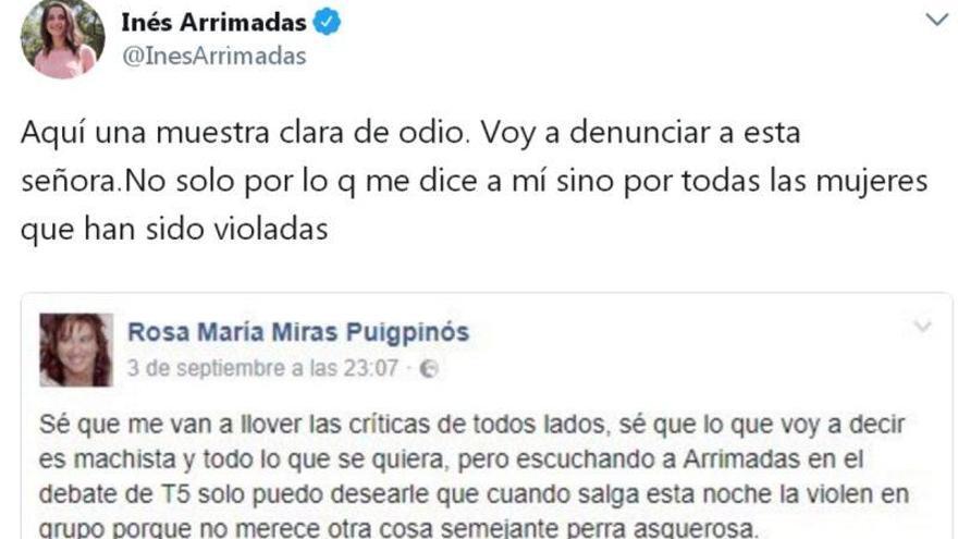 Arrimadas denuncia a una internauta que desea que la violen