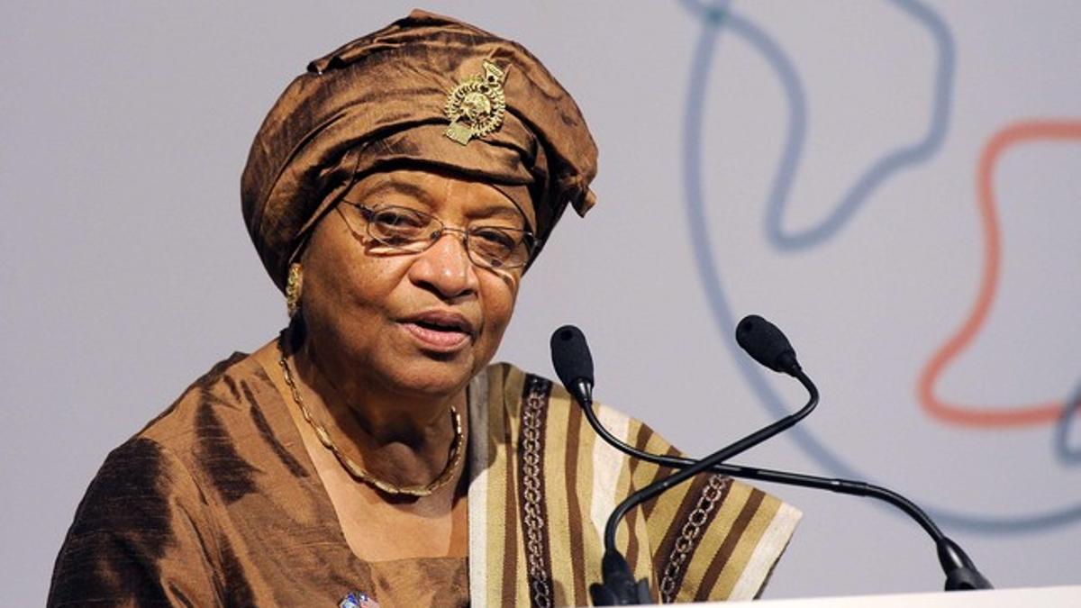 La presidenta de Liberia, Ellen Johnson-Sirleaf, durante una conferencia en Londres, el pasado 13 de junio.