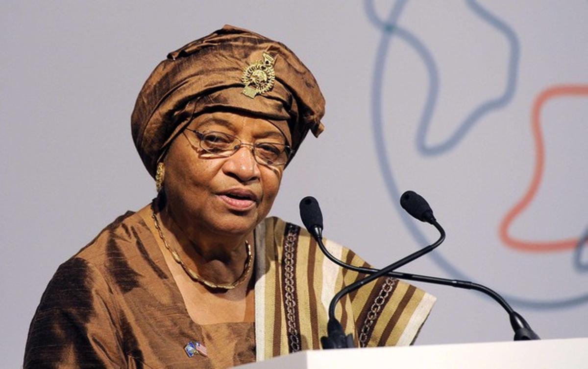La presidenta de Libèria, Ellen Johnson-Sirleaf, durant una conferència a Londres, el 13 de juny.