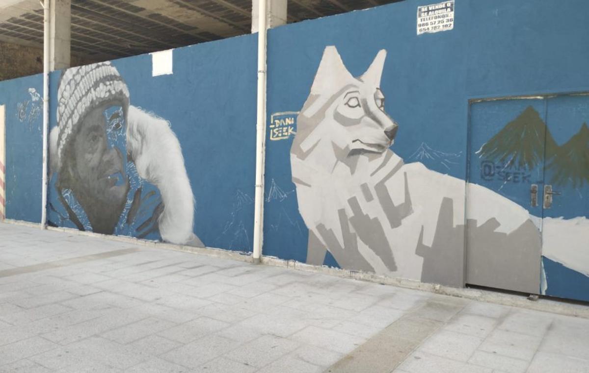 Mural en creación dedicado a Félix Rodríguez de la Fuente. | L.D.