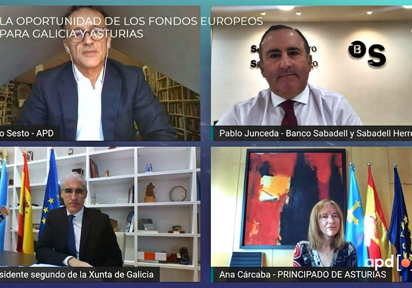 Un momento, ayer, en la apertura de la webinar de APD y Sabadell sobre fondos europeos.