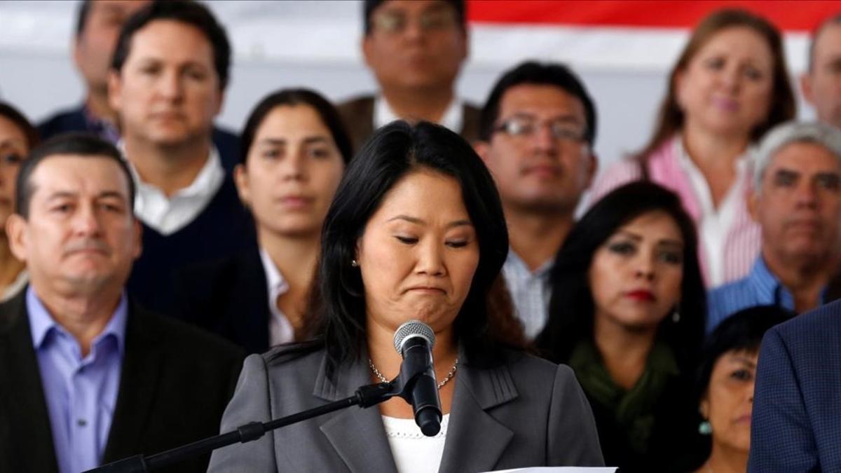 Keiko Fujimori en el momento de reconocer su derrota en las elecciones presidenciales.