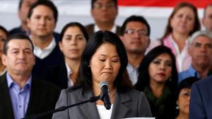 Keiko Fujimori en el momento de reconocer su derrota en las elecciones presidenciales.