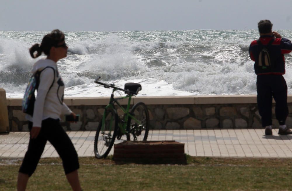 Málaga capital vive una jornada marcada por el fuerte viento, que ha afectado a playas y paseos marítimos y ha obligado a cortas las comunicaciones marítimas con Melilla.