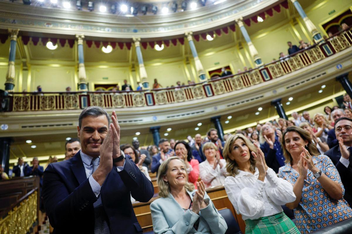  El presidente del Gobierno, Pedro Sánchez, durante su intervención en el debate sobre el estado de la nación, este martes en el Congres