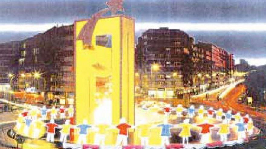 Recreación publicada en FARO DE VIGO de los adornos de la Navidad en 1995 en Plaza de América