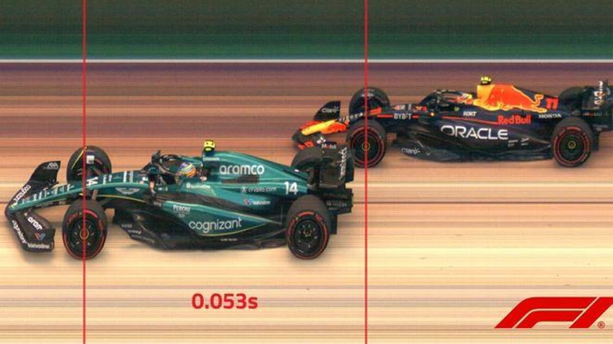 La ventaja de Alonso en meta con Pérez, de photo finish.
