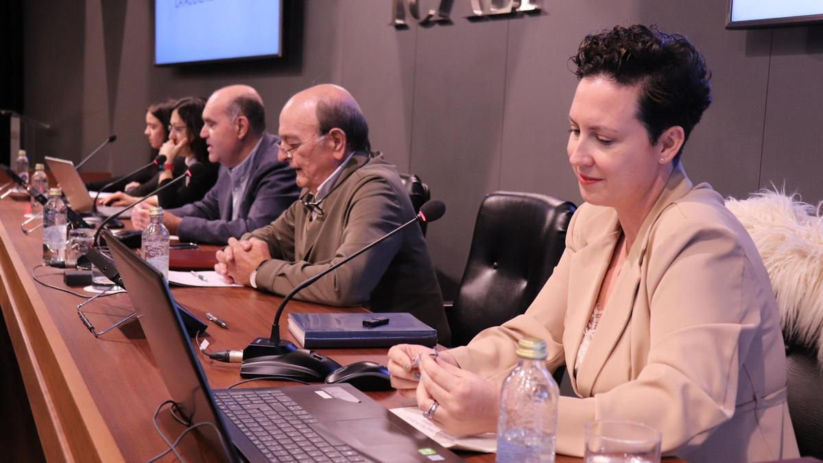 A la derecha de la imagen, la magistrada Consuelo María Martínez Molina en un momento de la intervención en el Colegio de la Abogacía.