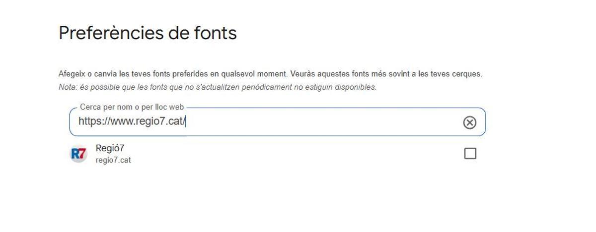 Com afegir Regió7 com a font preferida a Google