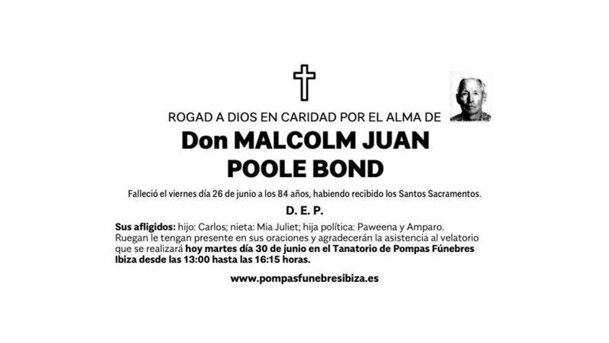 Esquela Malcolm Juan Poole Bond