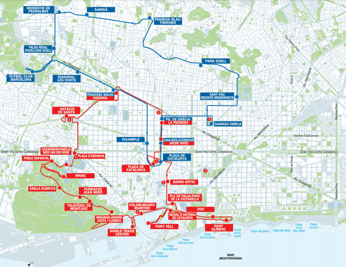 Mapa del Bus Turístic de Barcelona