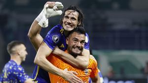 Palmeiras - Boca Juniors. Edinson Cavani y Sergio Romero celebran la clasificación para la final de la Libertadores.