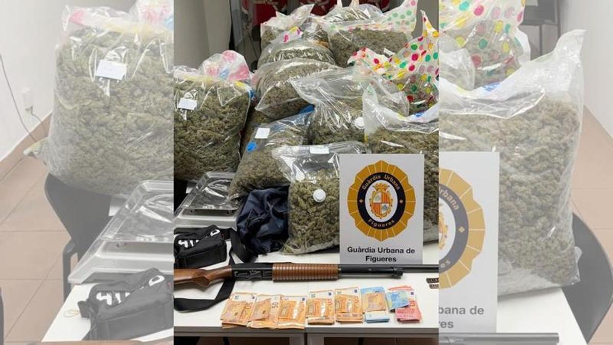 La marihuana, l’arma i els diners intervinguts en l’operatiu de Figueres.