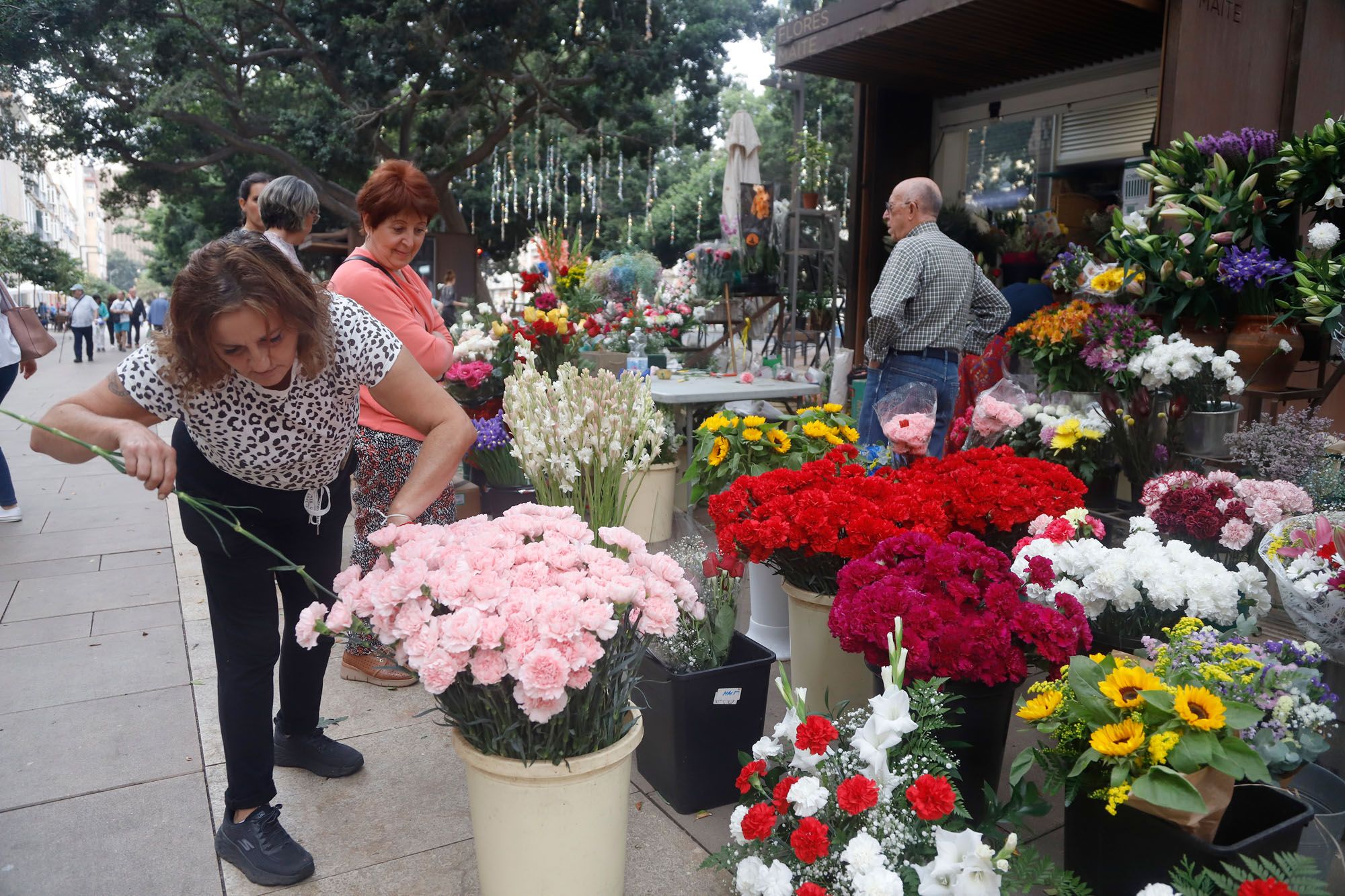 Venta de flores en Málaga de cara al 1 de noviembre, Día de Todos los Santos