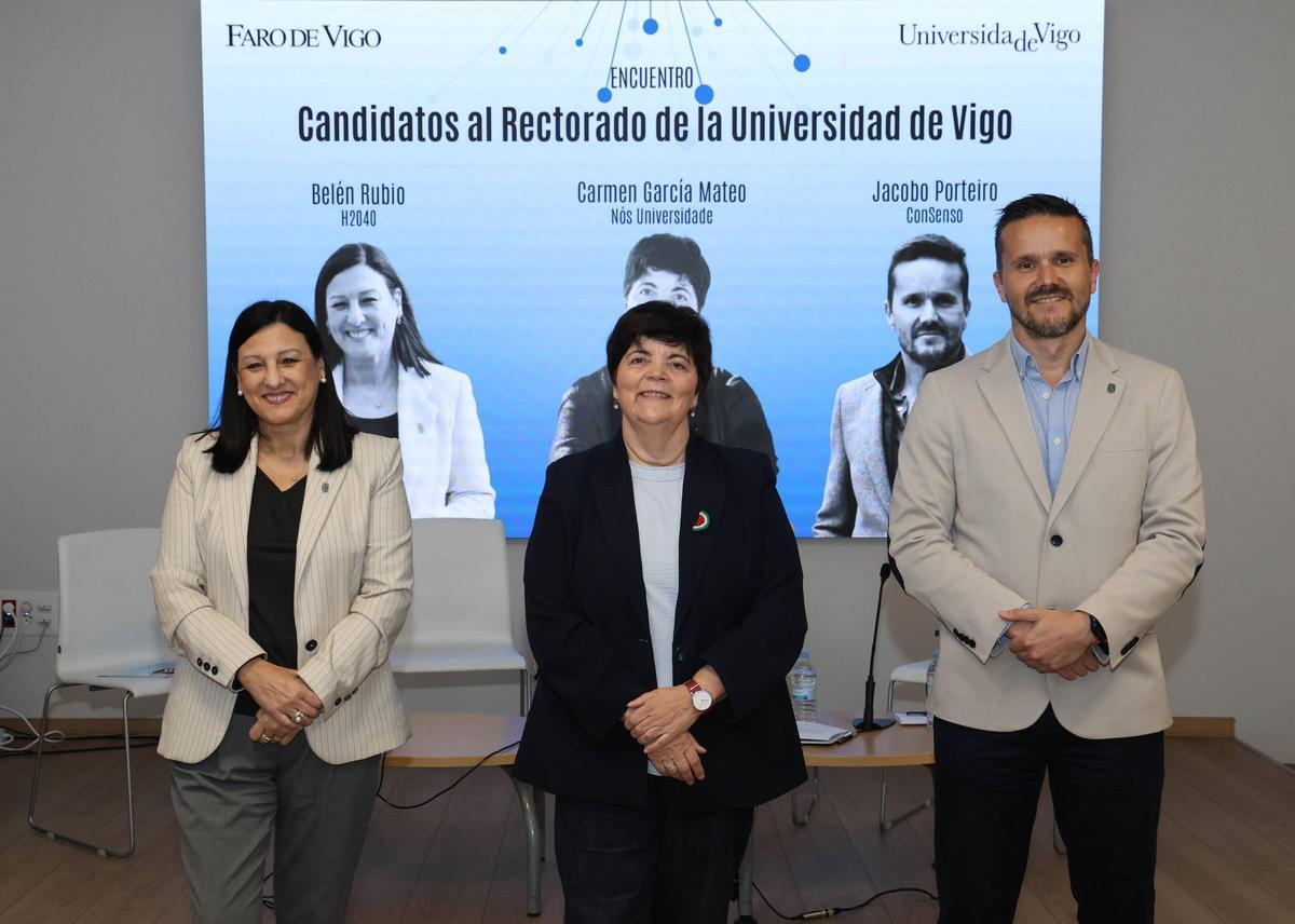 Belén Rubio, Carmen García Mateo y Jacobo Porteiro, en las instalaciones de FARO, donde protagonizaron un debate antes del arranque de la campaña.
