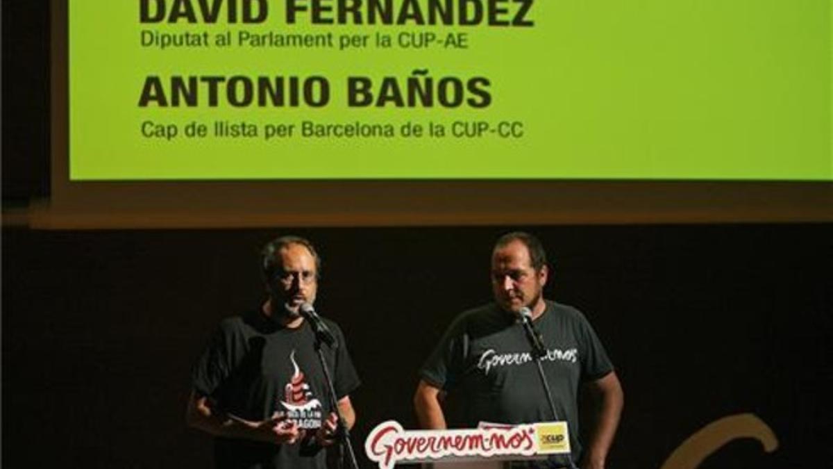 El candidato de la CUP, Antonio Baños, durante un mitin en Tarragona, el pasado 17 de septiembre.