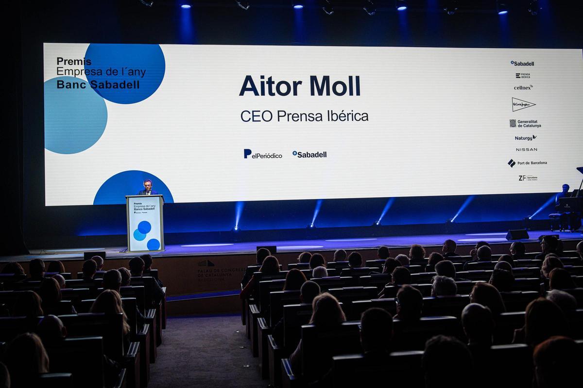 Aitor Moll, CEO de Prensa Ibérica, durante su parlamento en el acto de entrega de los premios Empresa del Año 2024
