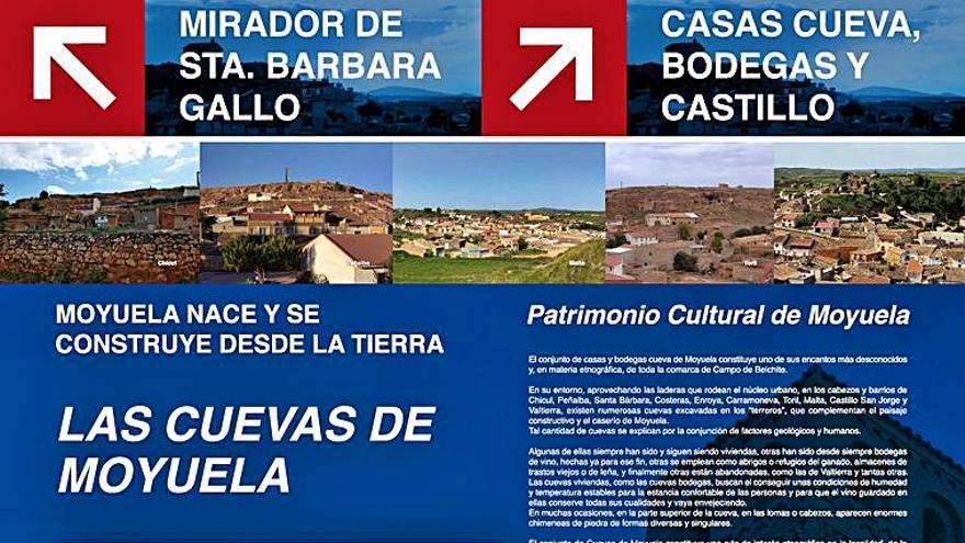 Cartel de la ruta ya existente para visitar cuatro cuevas.