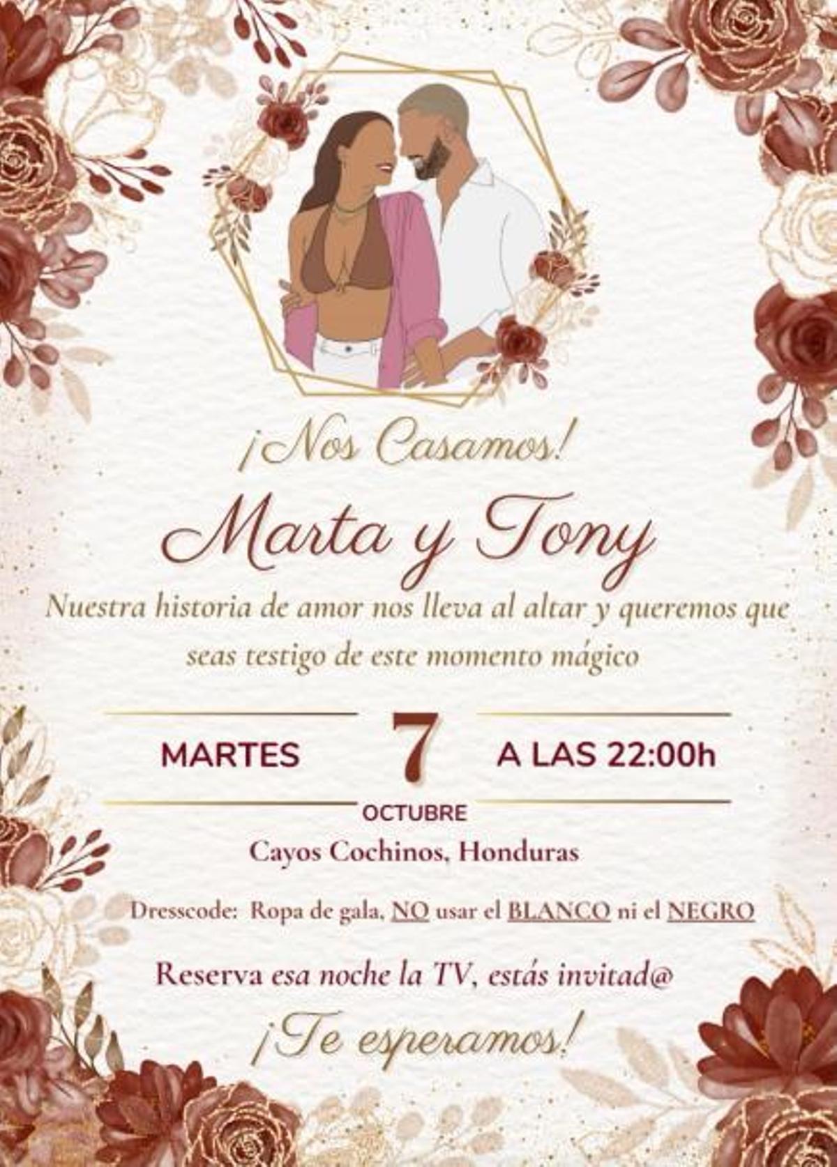 Invitación de la Boda de Tony y Marta