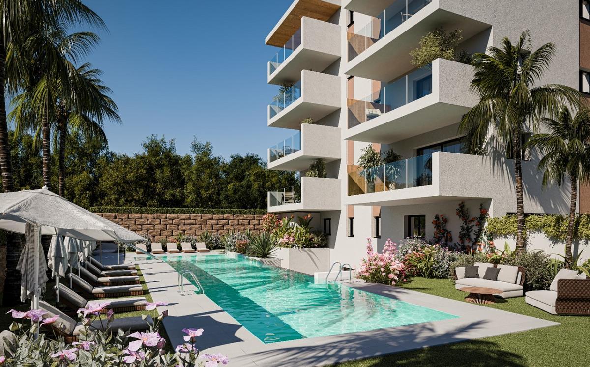 Una imagen proyectada de la futura promoción Isidora Living Las Mesas que Exxacon construirá en Estepona.