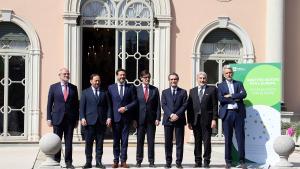 El president de la Generalitat, Salvador Illa, durante el acto en que Catalunya ha asumido la presidencia de los Cuatro Motores para Europa