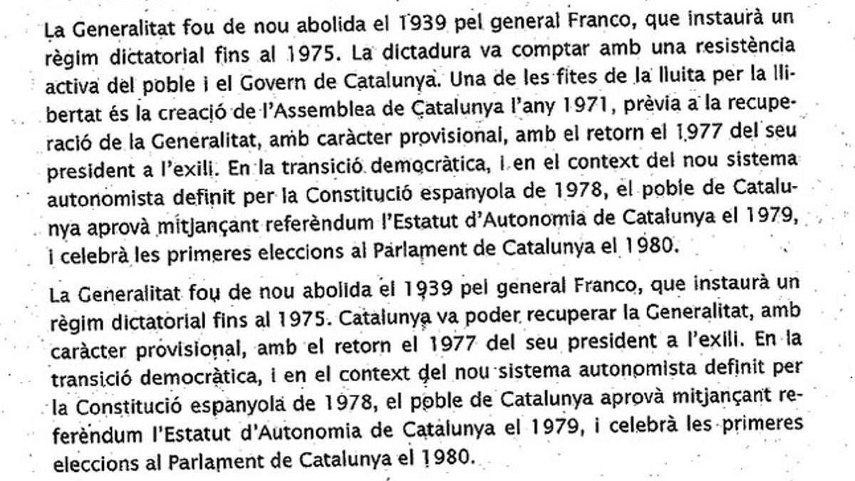 Las similitudes de dos párrafos en la declaración soberanista de CiU, ERC e ICV-EUiA.